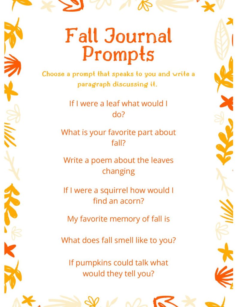 fall journal prompts for free printable fall worksheets